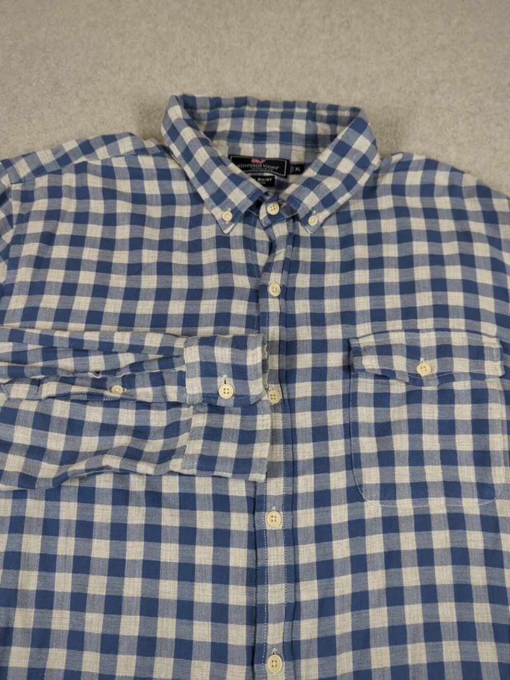 Vineyard Vines Crosby Shirt Men's XL Blue Check Long Sleeve Flannel Button Down